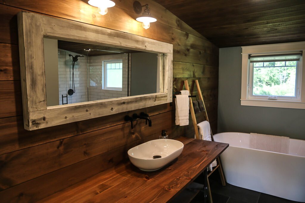 Spa like bath with vessel sink at The Wayback Cleveland vacation rental near Chagrin Falls