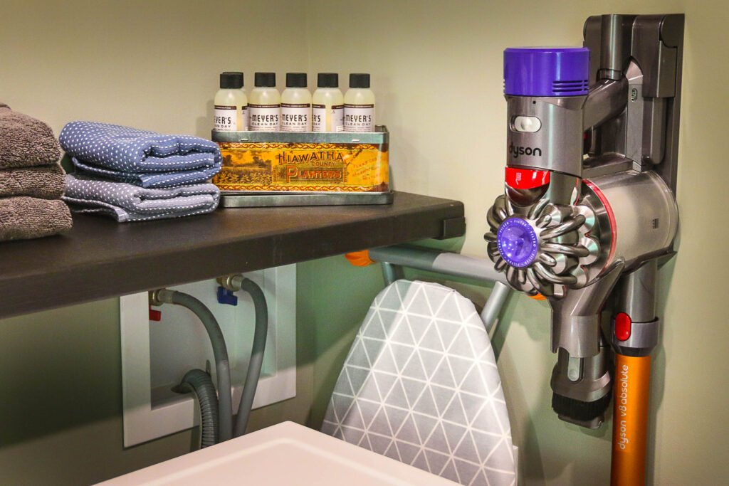 Guest amenities and Dyson hair dryer at The Wayback Cleveland vacation rental near Chagrin Falls