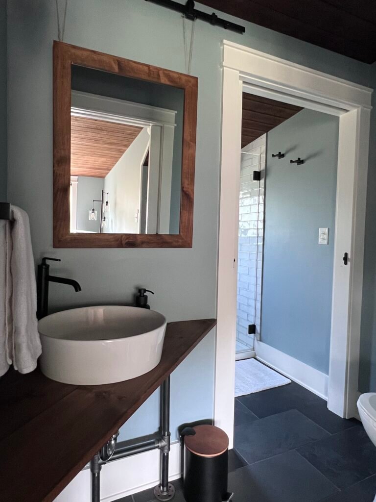 Round vessel sink vanity at The Wayback vacation rental near Chagrin Falls Ohio