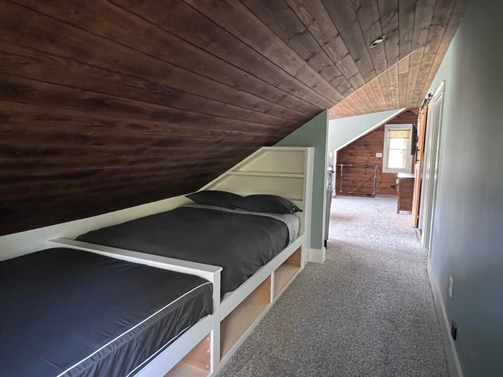 Built-in bunk sleeping area at The Wayback vacation rental near Chagrin Falls Ohio